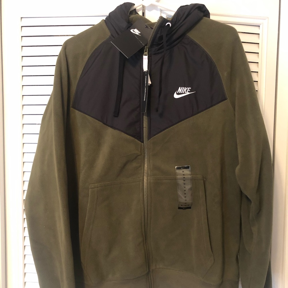 NWT Nike Men Zip Hoodie Fleece Olive Black Size M